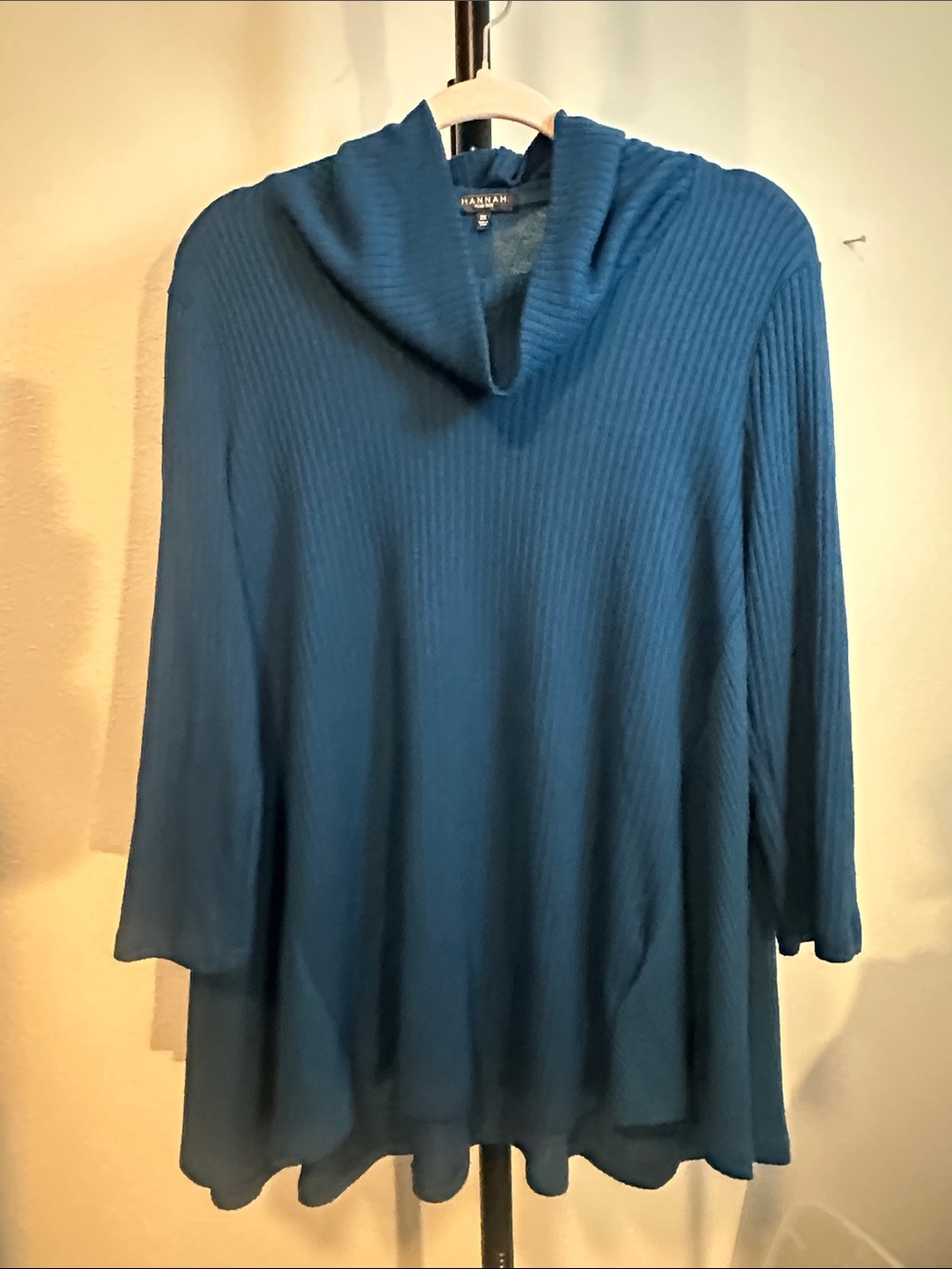 Hannah Teal Ribbed Cowl Neck Tunic Sweater